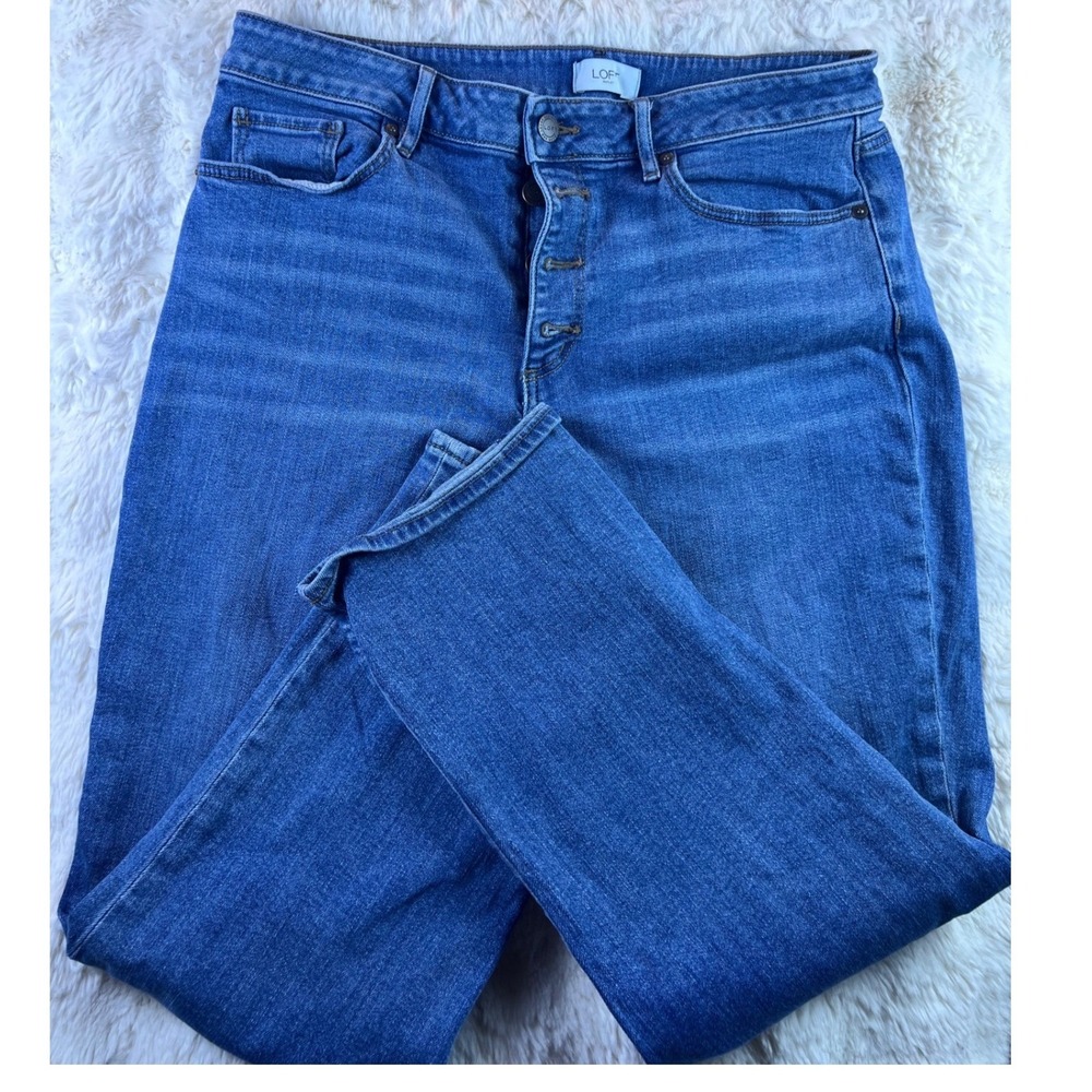 Loft Outlet Womens Size 12 Blue Medium Wash Button Fly Straight Leg Jeans. A21